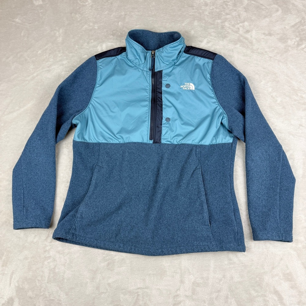 The North Face Tundra Pullover Jacket Womens XL Blue Color Block Fleece 1/4 Snap